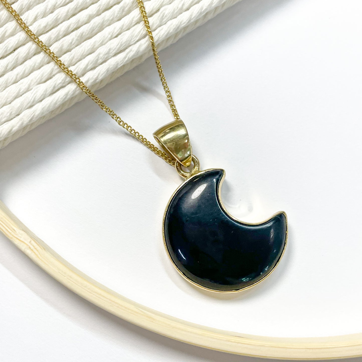 Black Crescent Moon Pendant - Alchemia Gold