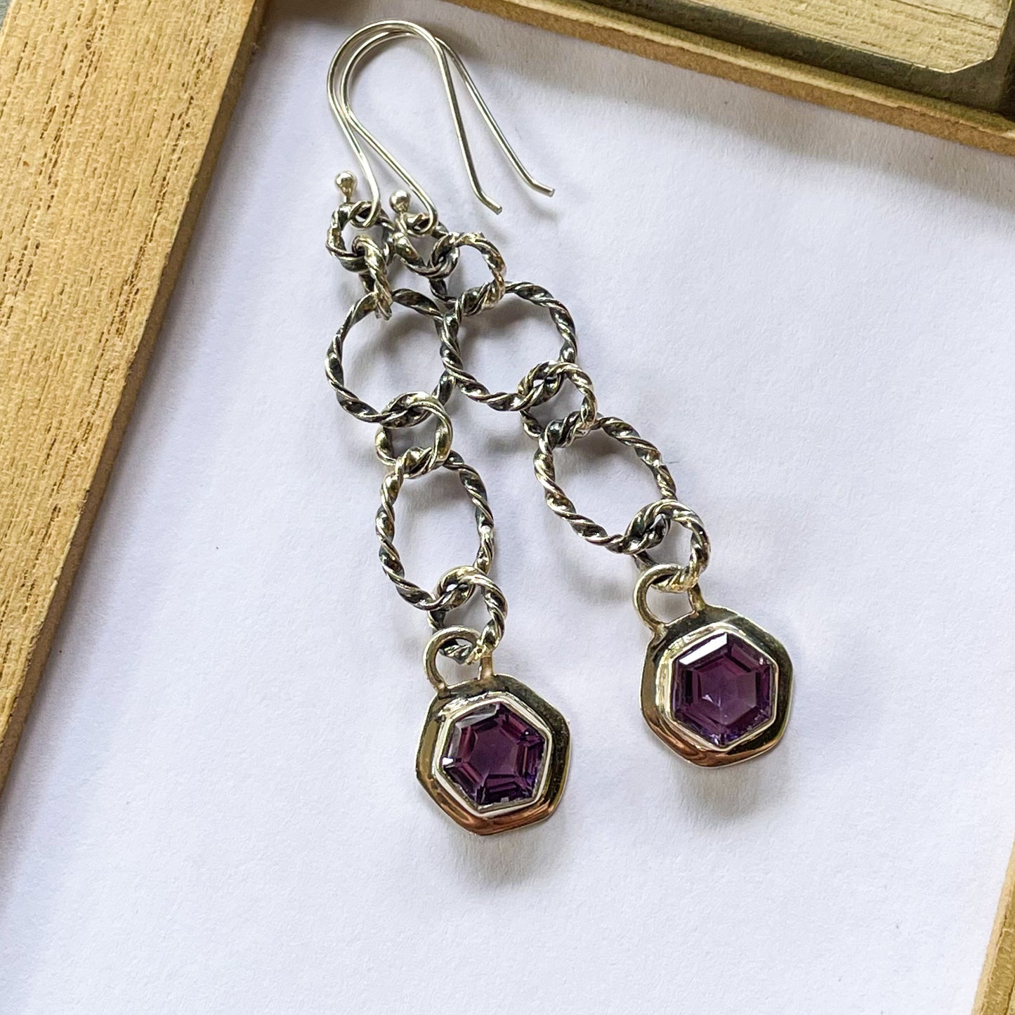 Chunky Chain Amethyst Dangles - Solid Sterling Silver