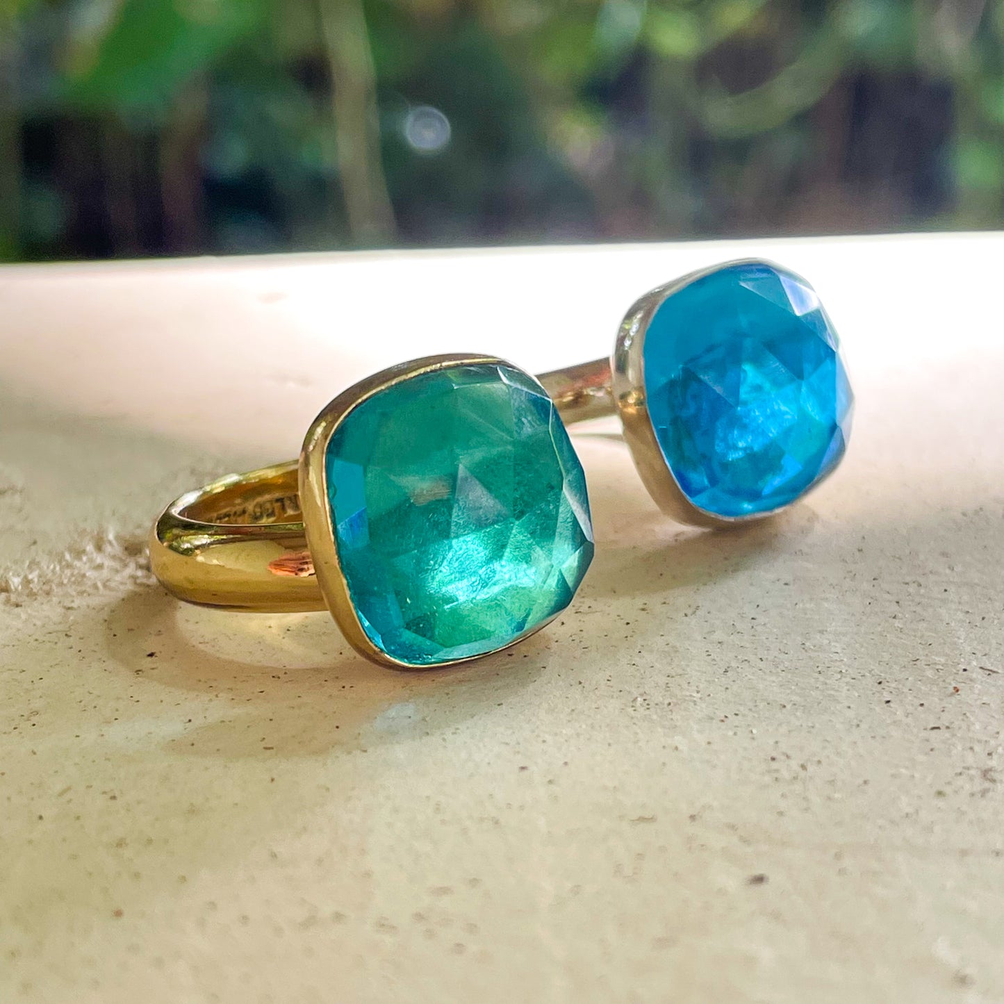 Faceted Blue or Teal Ring - Solid Sterling Silver