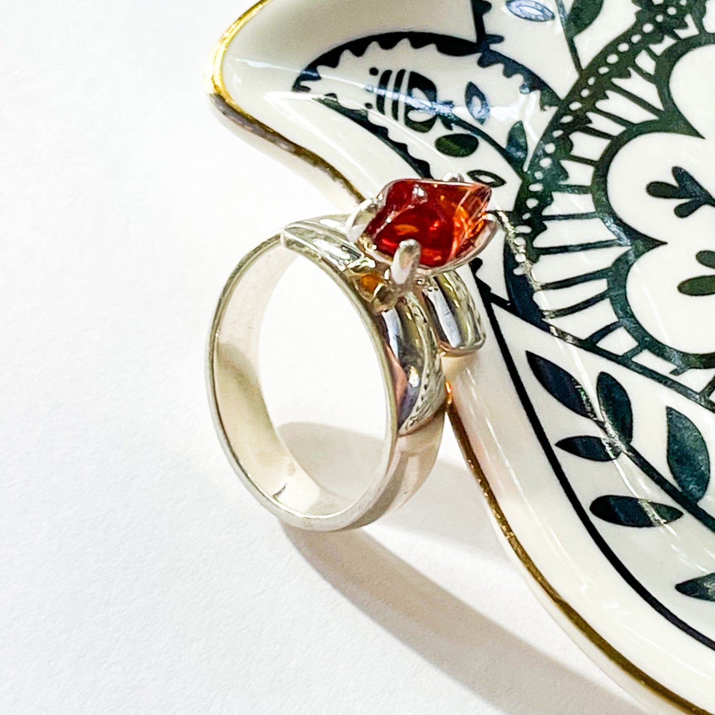 Amber Kite Prong Ring - Solid Sterling Silver