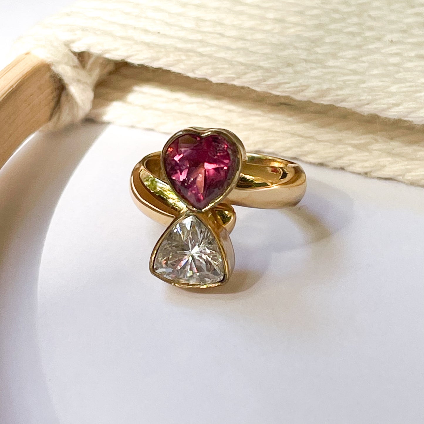 Pink Heart & Trillion Bypass Adjustable Ring - Alchemia