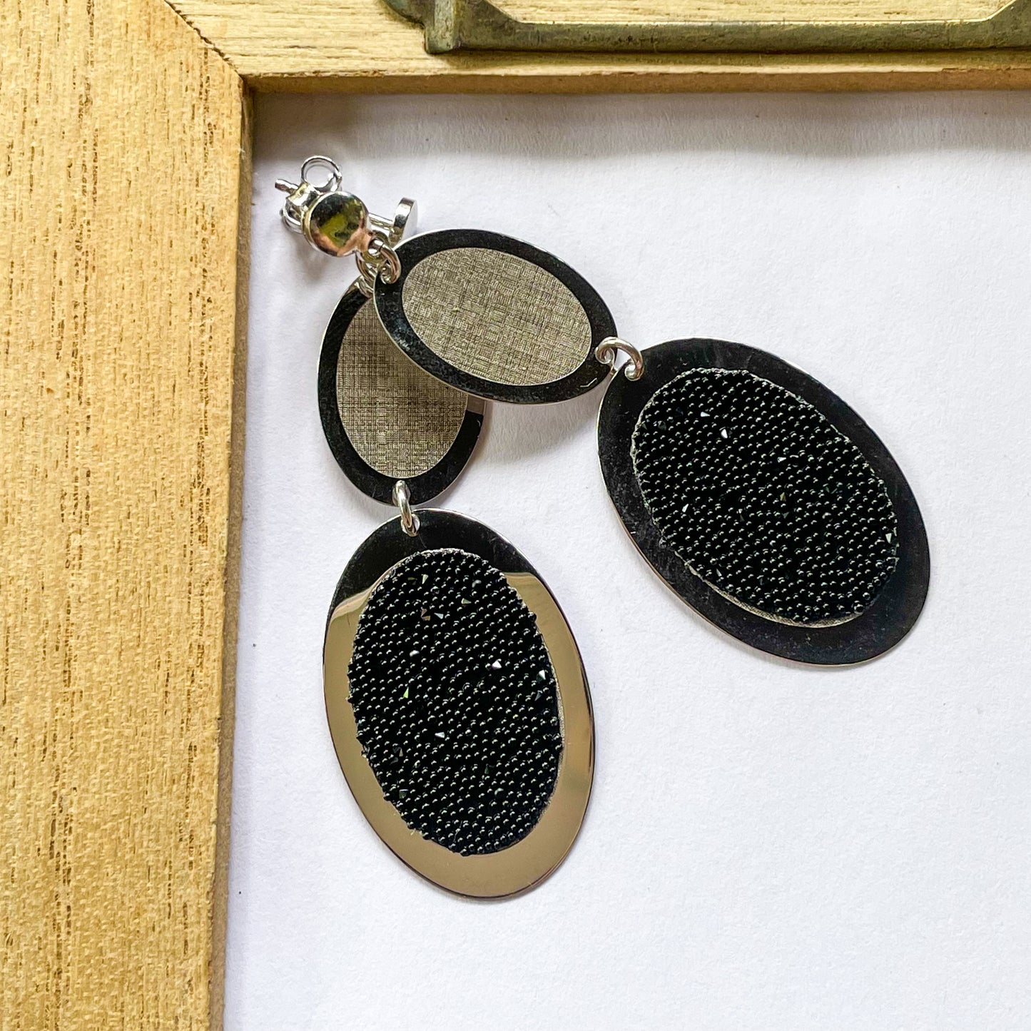 Black Crystal Double Stud Oval Earrings - SSS