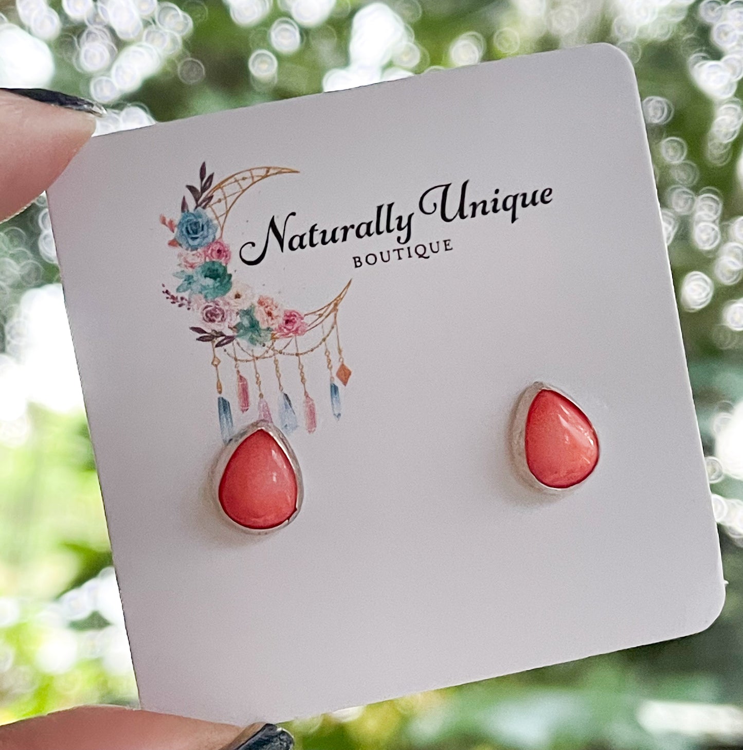 Natural Pink Coral Studs - Solid Sterling Silver