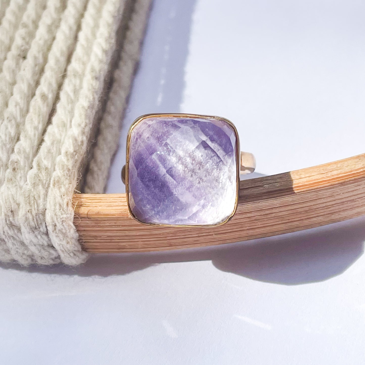 Faceted Doublet Charoite - Quartz Ring - Alchemia