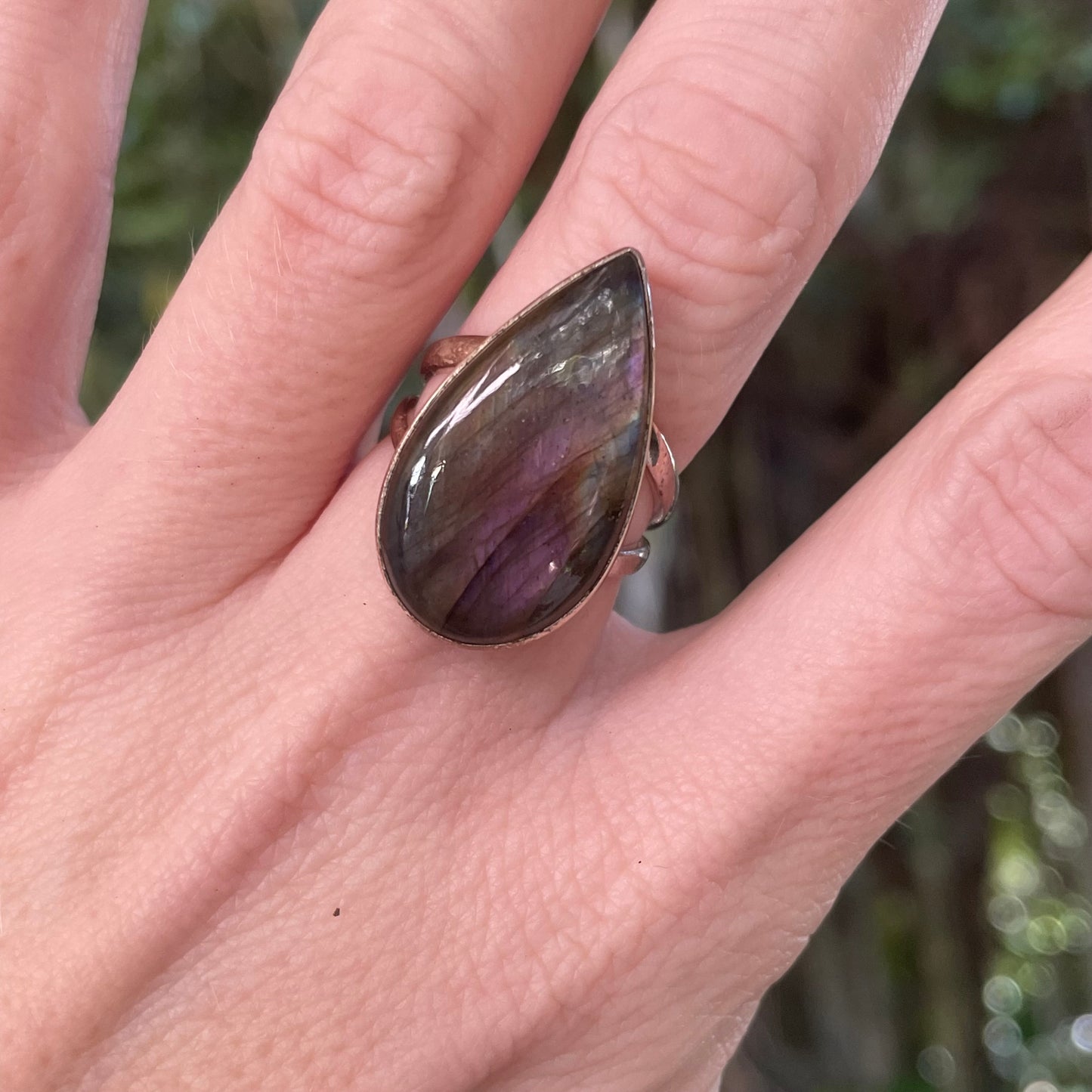 Purple Labradorite Adjustable Ring - Solid Sterling Silver