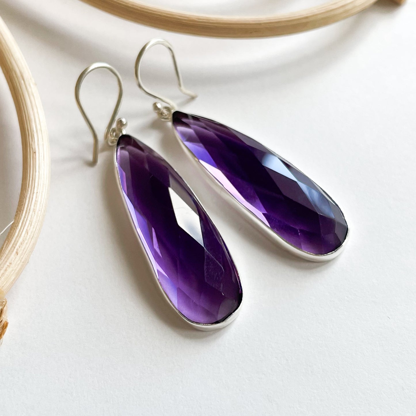 Slender Amethyst Dangle - Solid Sterling Silver