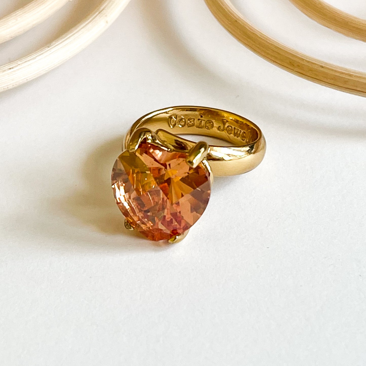 Orange CZ Large Heart Prong Ring - Alchemia