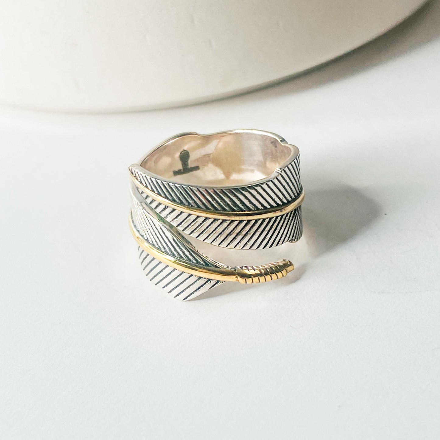 Wrap Leaf & Gold Trim Ring - Solid Sterling Silver