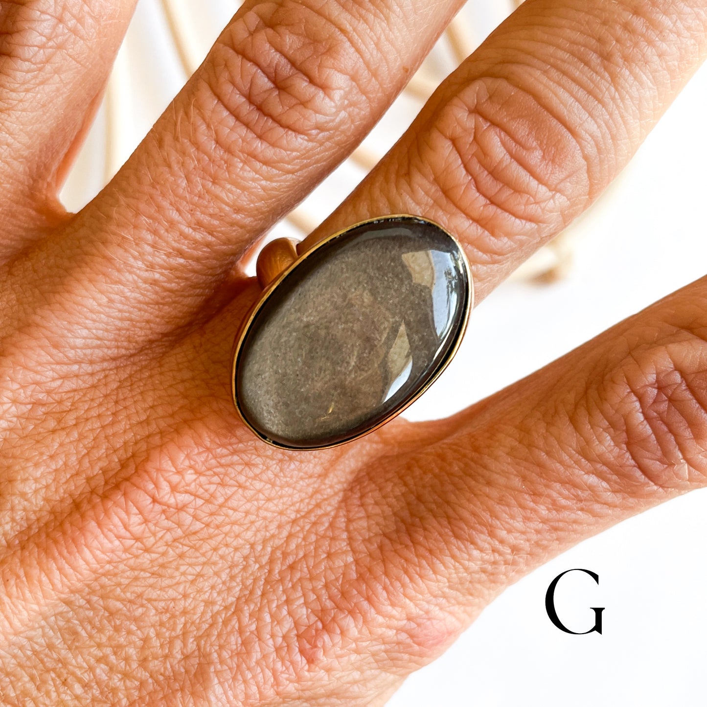 Silver Sheen Obsidian Oval Ring & Pendant - Both Metals