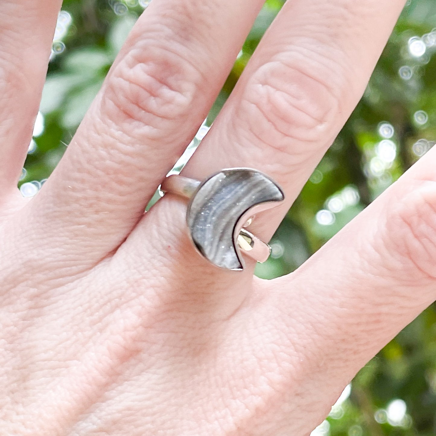Dainty Dessert Druzy Moon Ring - Solid Sterling Silver