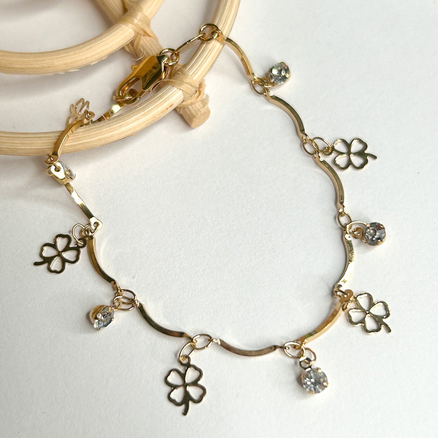 4 Leaf Clover& CZ Charm Bracelet - 18K Gold Filled