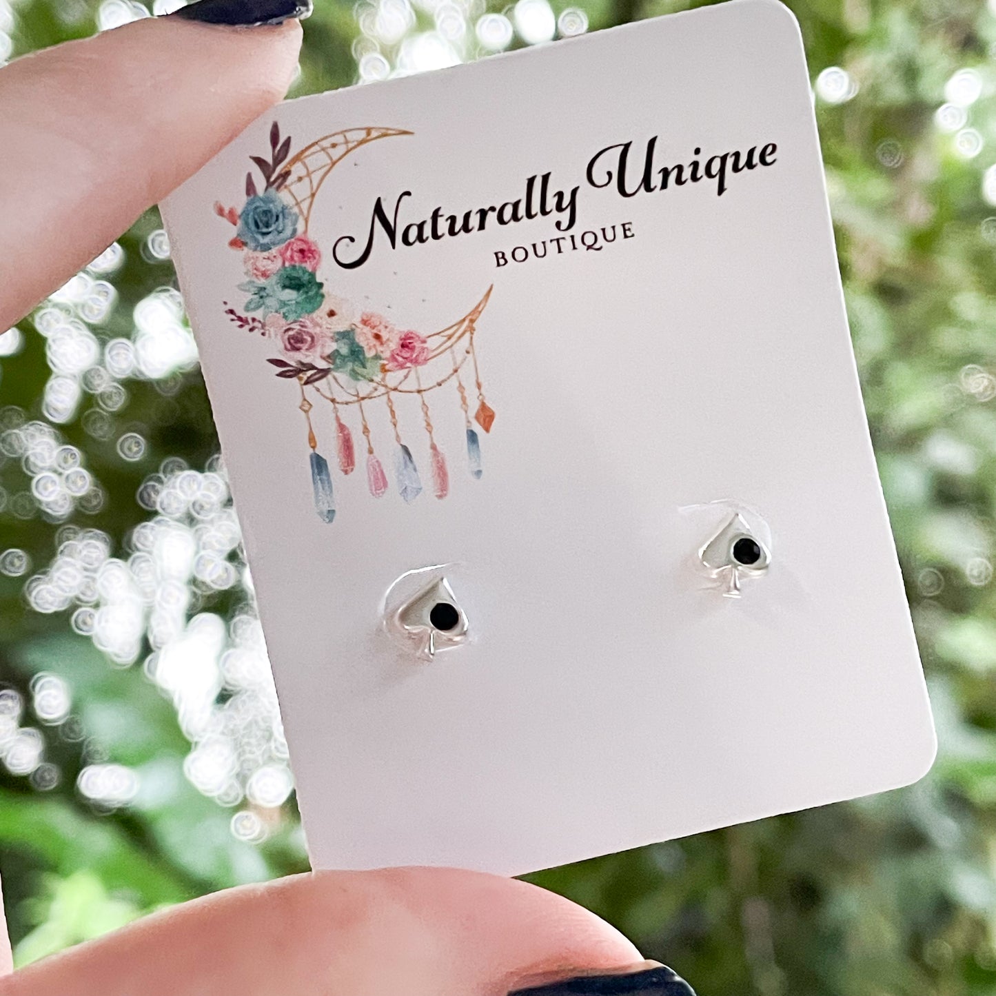 Dainty Spade w/ Black CZ Studs - Solid Sterling Silver
