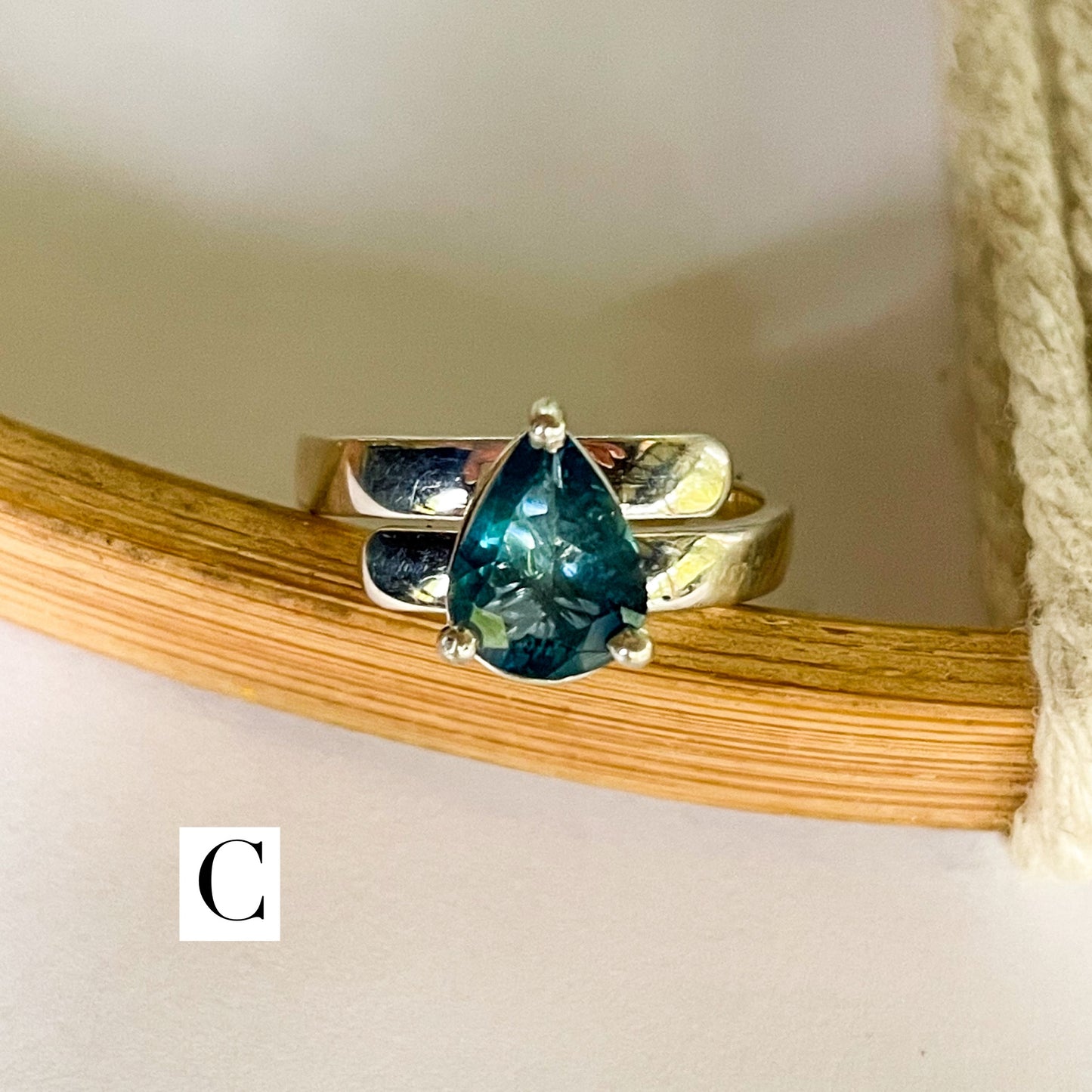 Certified Dark Aquamarine Prong Rings - Solid Sterling Silver