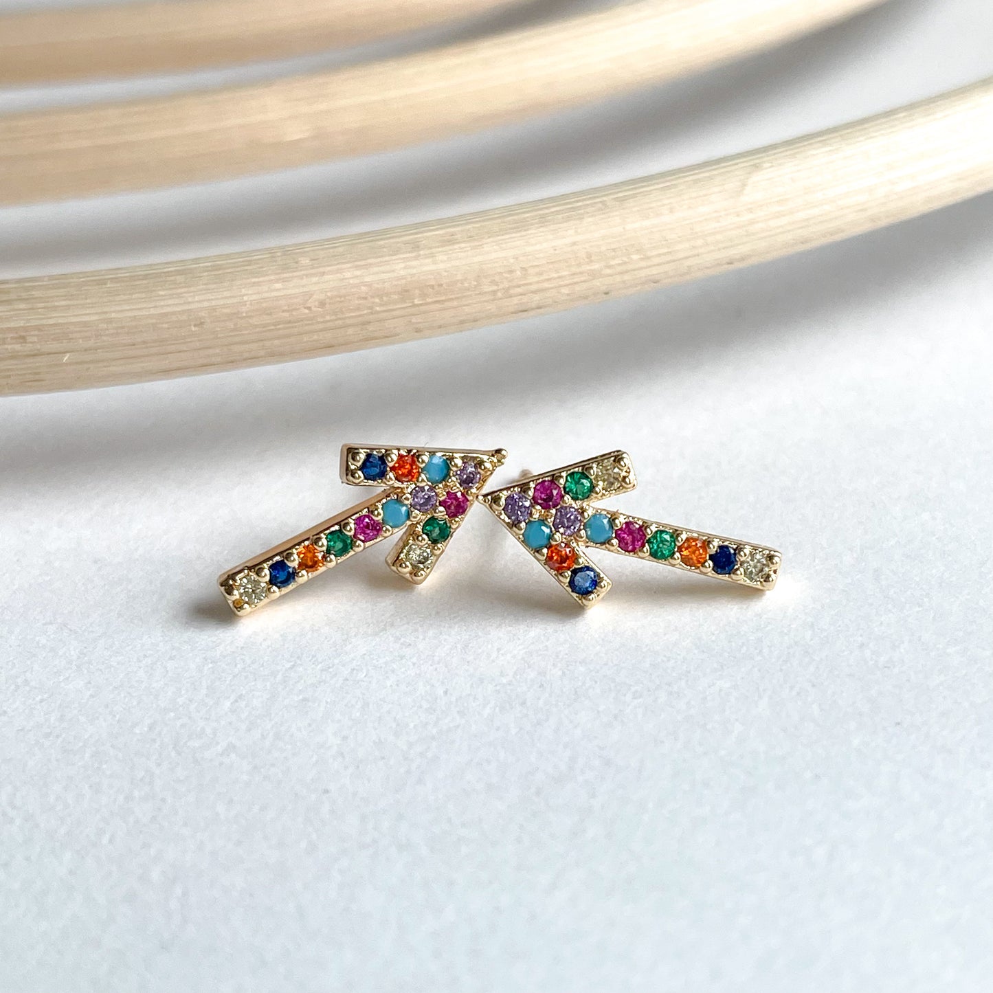 CZ Colorful Arrow Studs - 18k Gold Filled