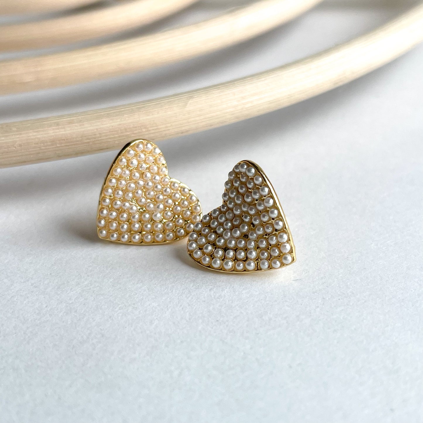 Pearl Heart Platter Studs - 18k Gold Filled