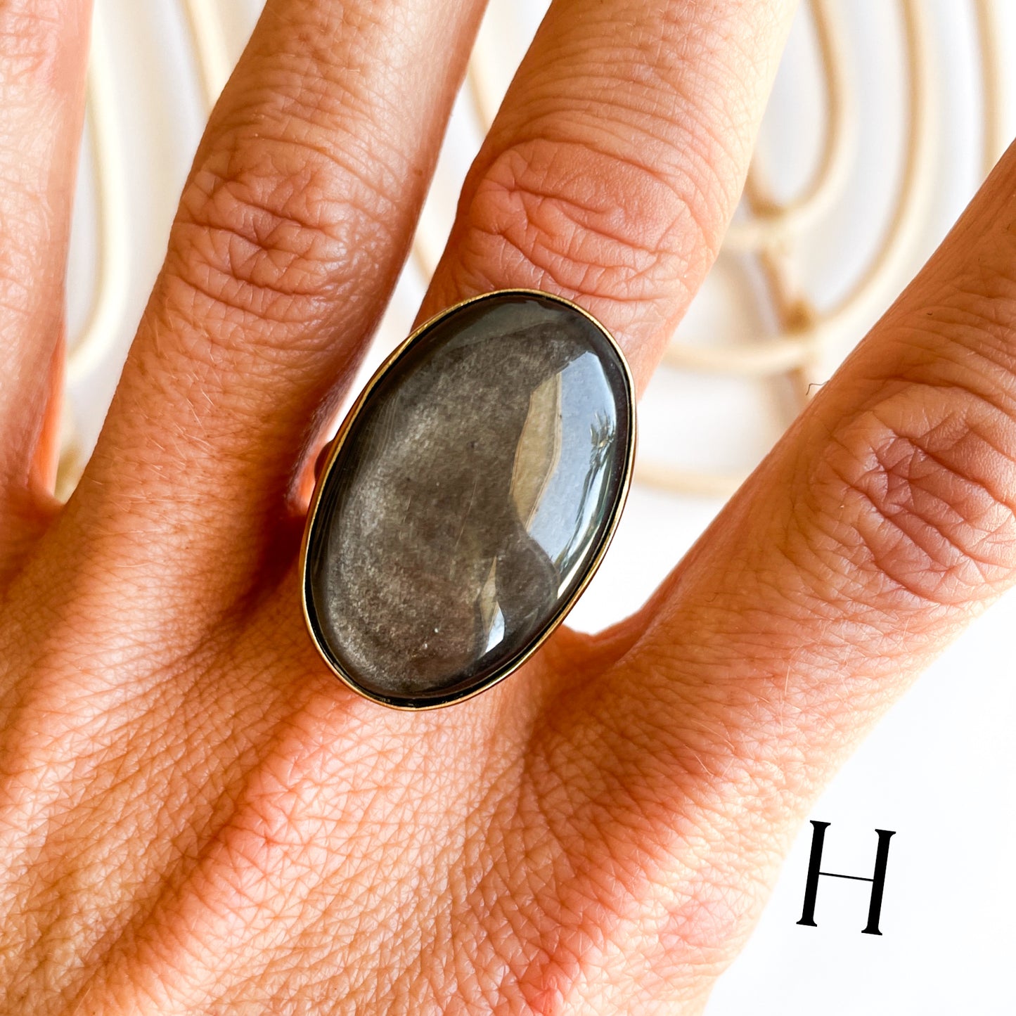 Silver Sheen Obsidian Oval Ring & Pendant - Both Metals