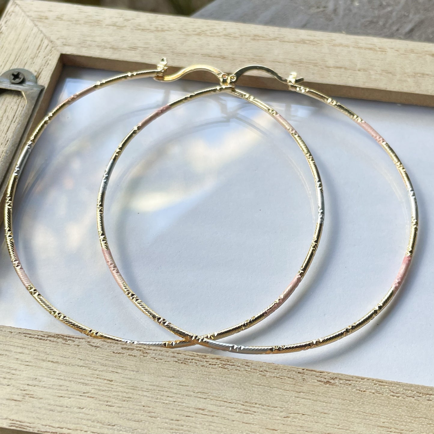 Pink Tri-Color Diamond Cut Hoops - 18k Gold Filled