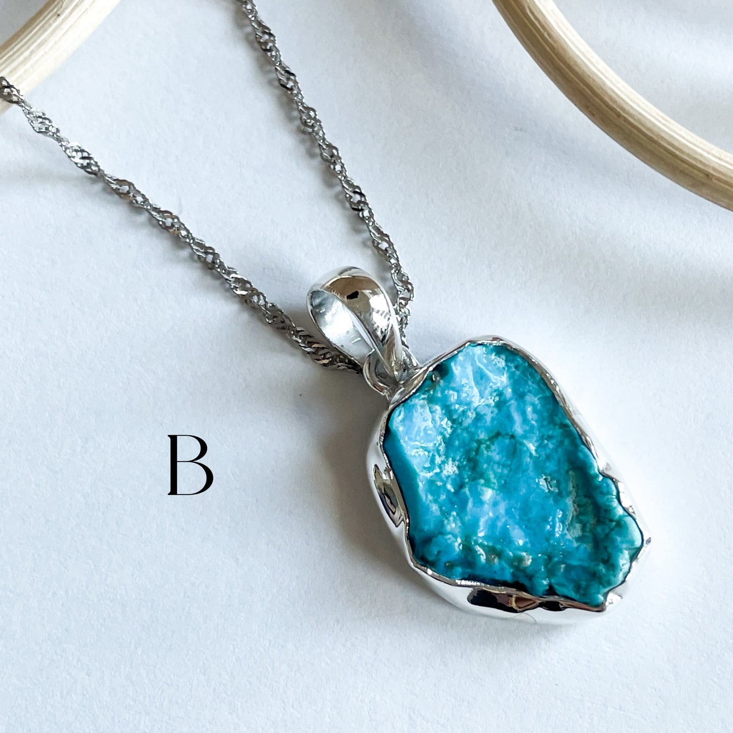 Kingman Rough Turquoise Pendant - Solid Sterling Silver