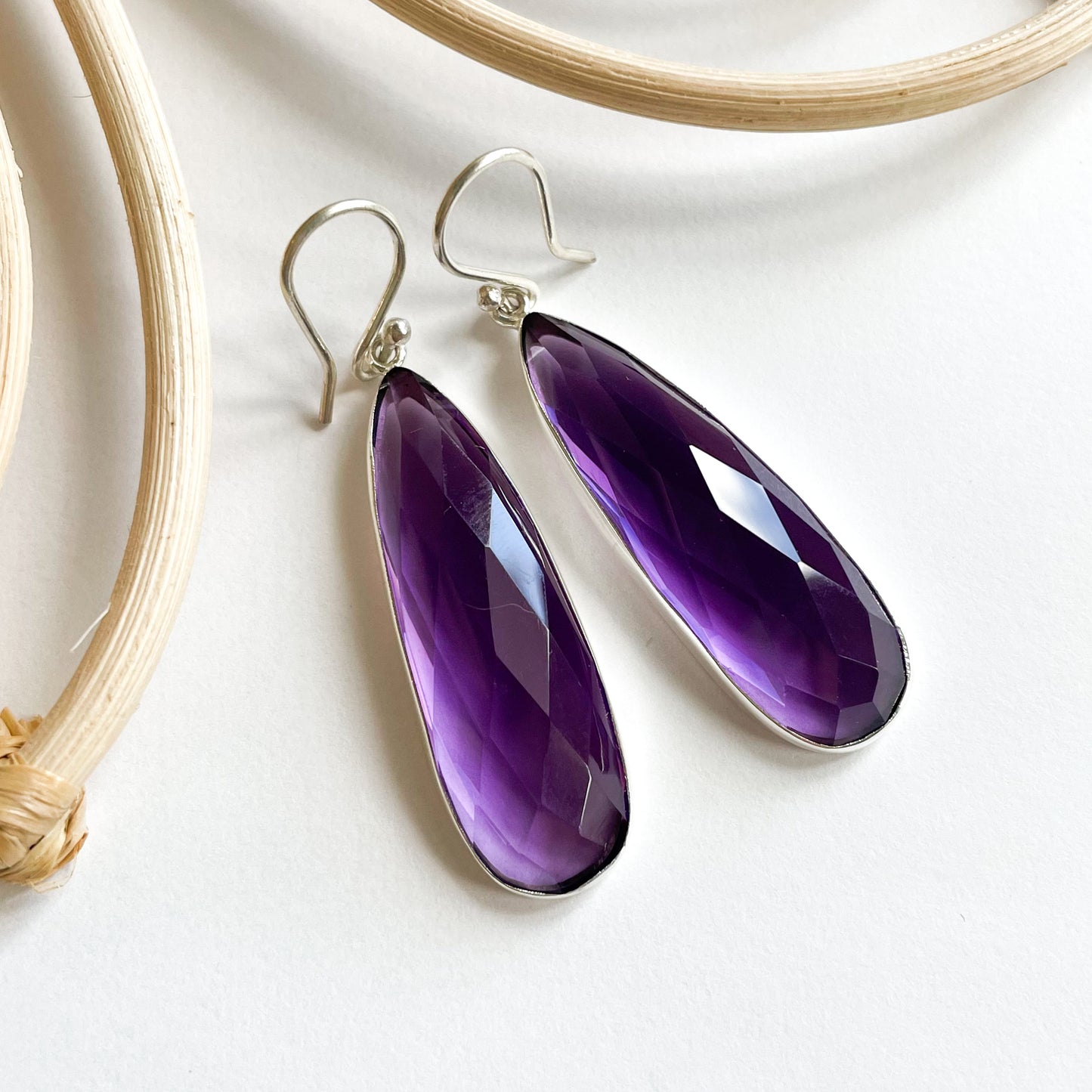 Slender Amethyst Dangle - Solid Sterling Silver