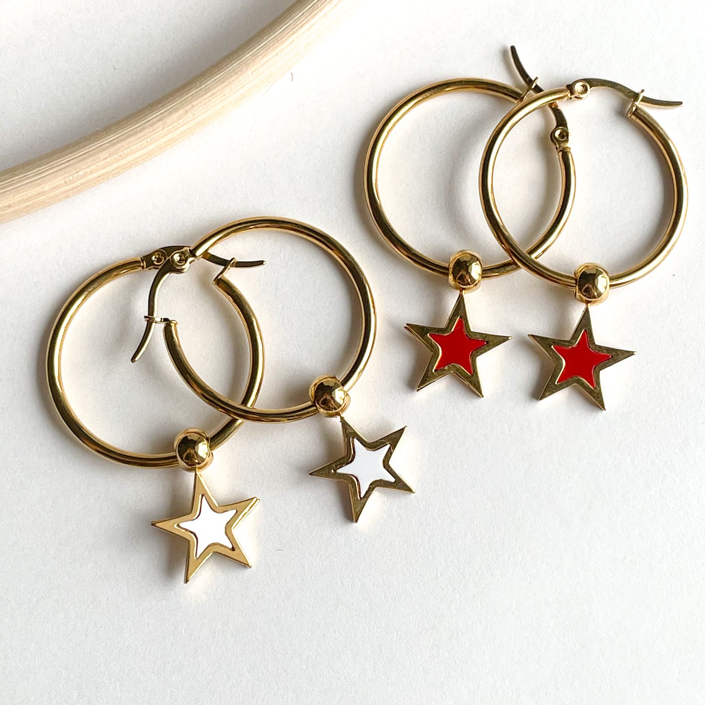 Star Dangles Hoops - Stainless Steel