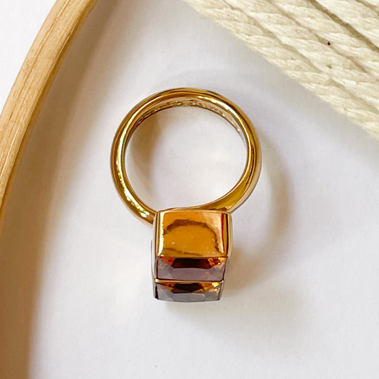Orange Square CZ Bypass Ring - Alchemia