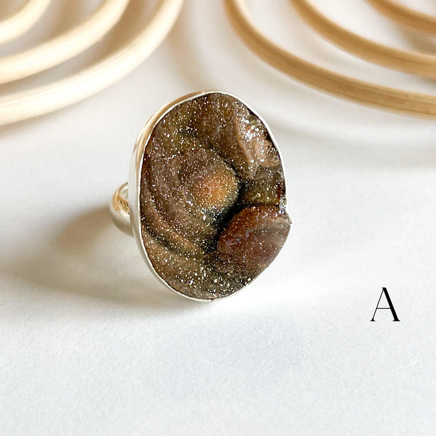 Peach Rough Druzy Ring - Solid Sterling Silver