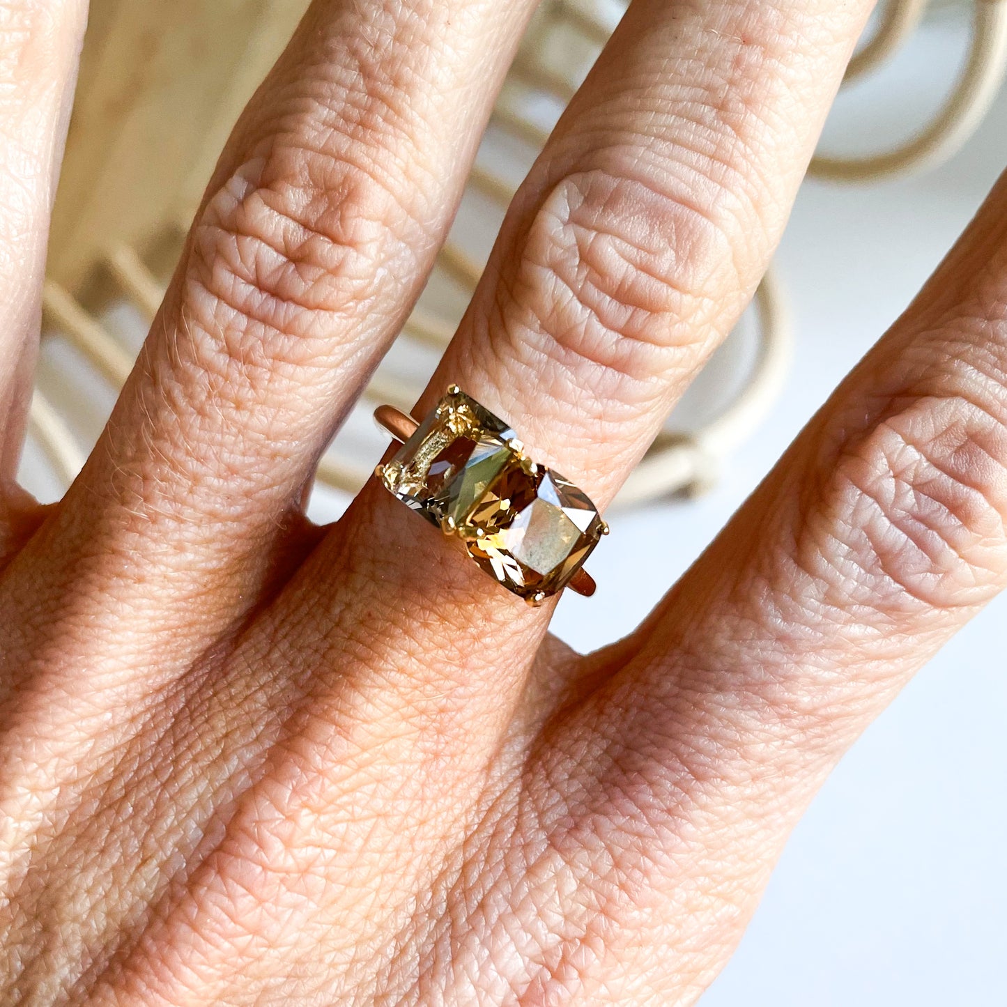 Double Smoke Stone Ring - Solid Sterling Silver