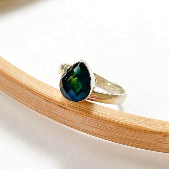 Abalone Doublet Dainty Teardrop Ring - Solid Sterling Silver