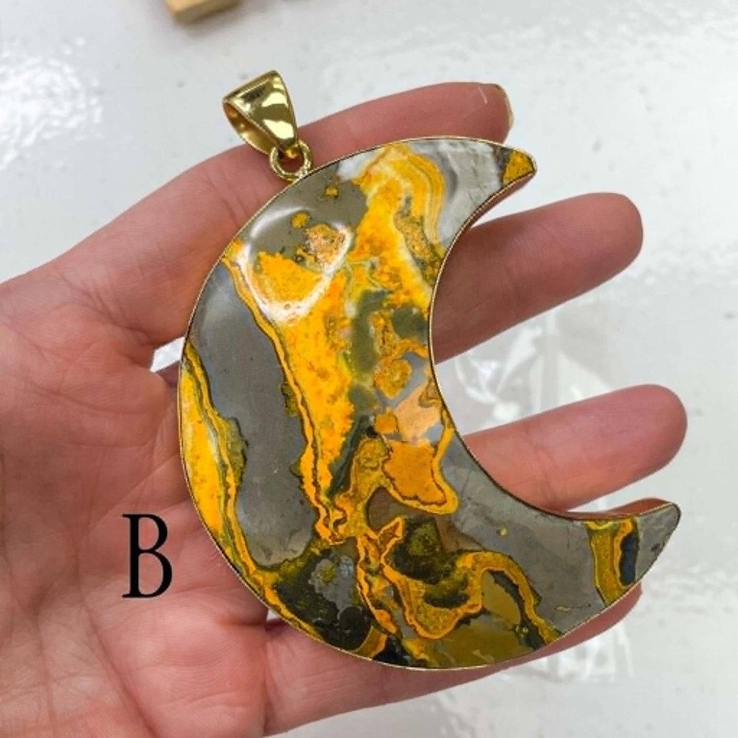 Jumbo Bumblebee Jasper Crescent Moon Pendants - Alchemia