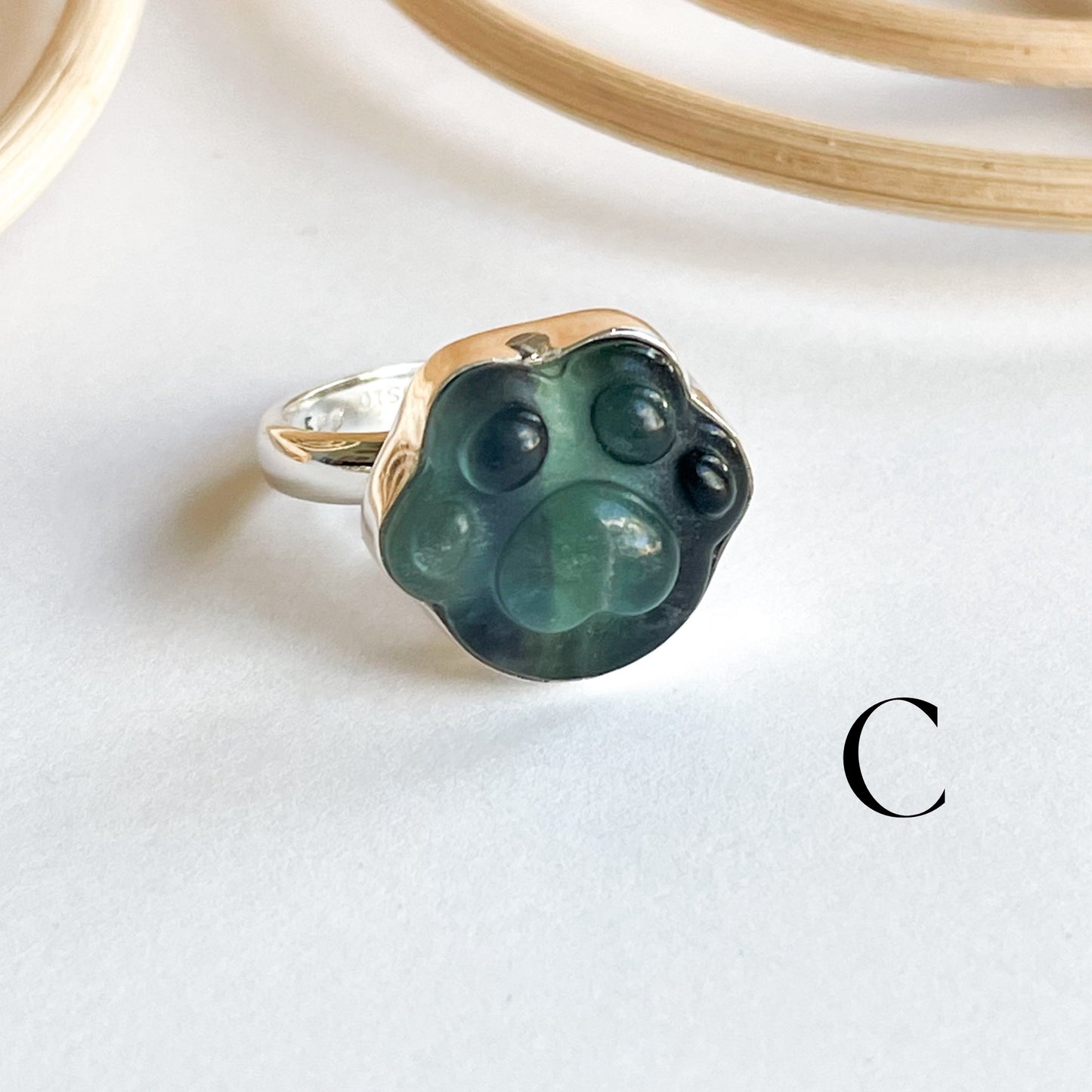 Fluorite Dog Paw Ring - Solid Sterling Silver