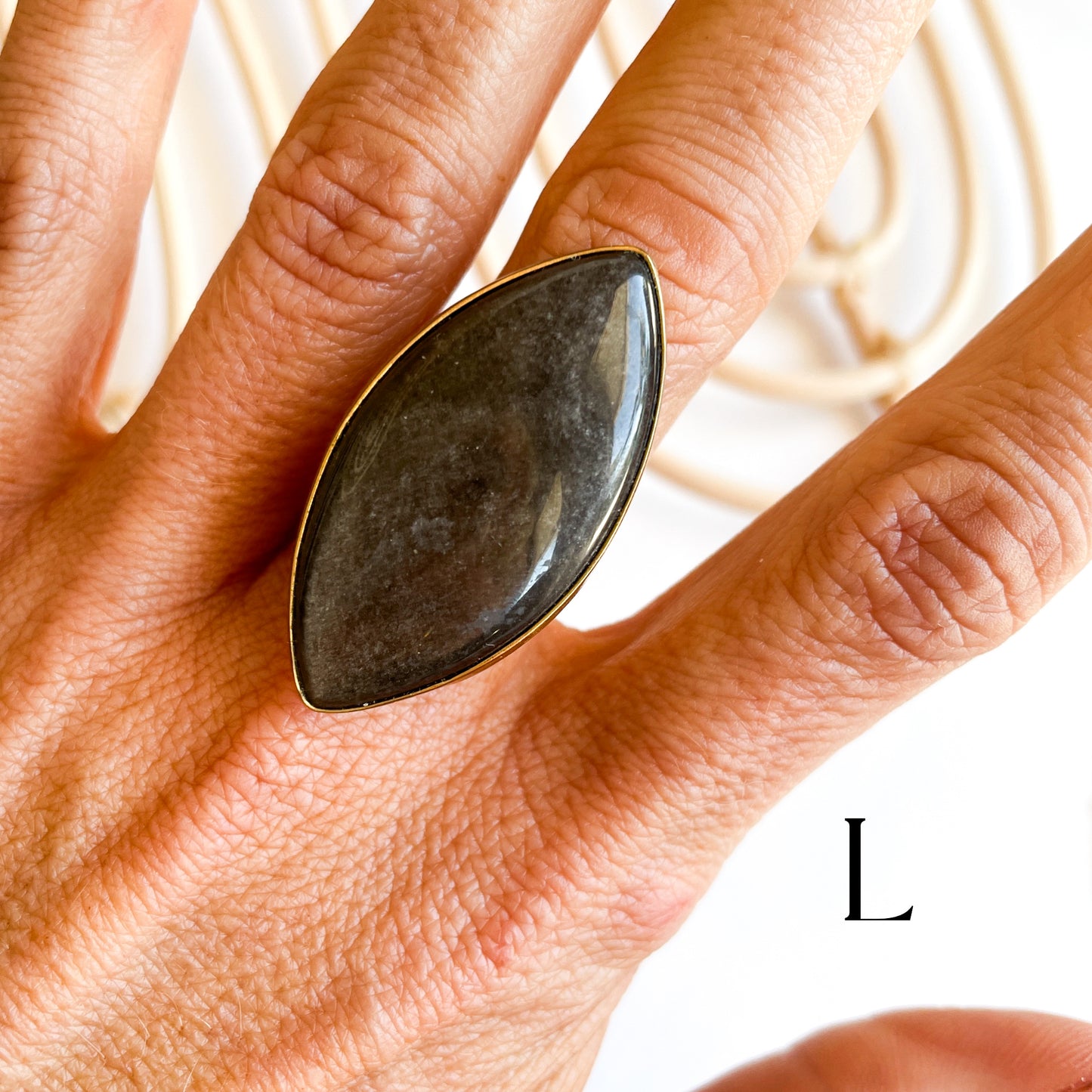 Silver Sheen Obsidian Oval Ring & Pendant - Both Metals