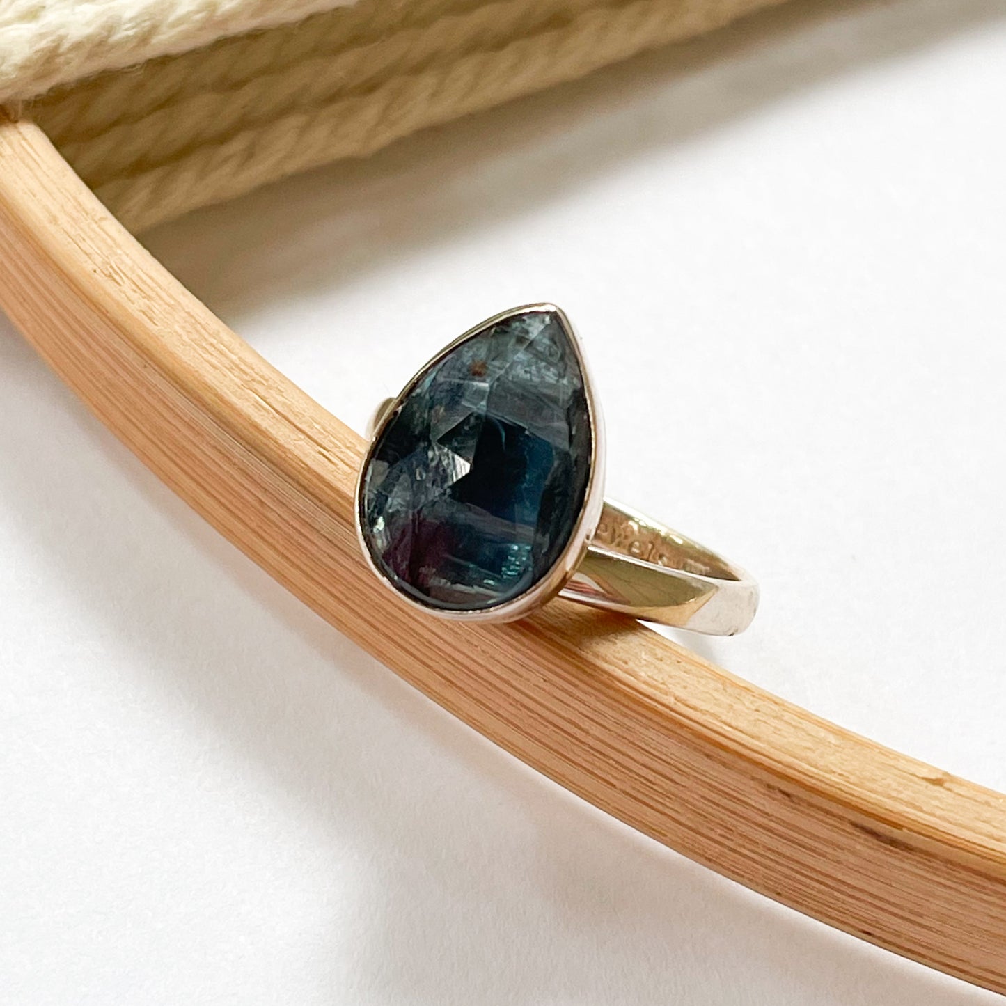 Teal Moss Kyanite Ring - Solid Sterling Silver