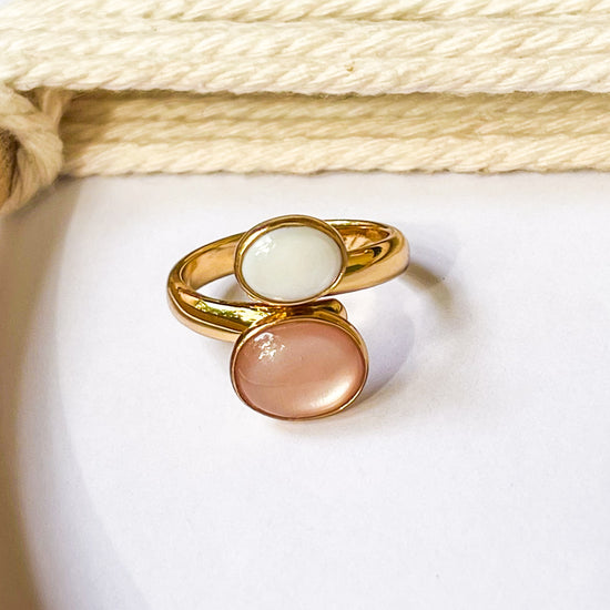 MOP & White Agate Bypass Adjustable Ring - Alchemia