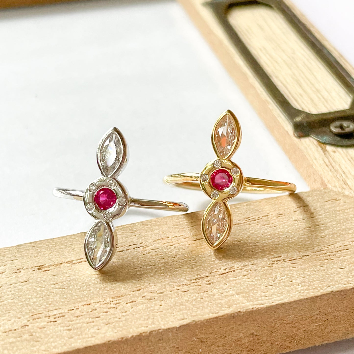 Pink & White CZ Dainty Crawler Sized Ring - SSS or Vermeil