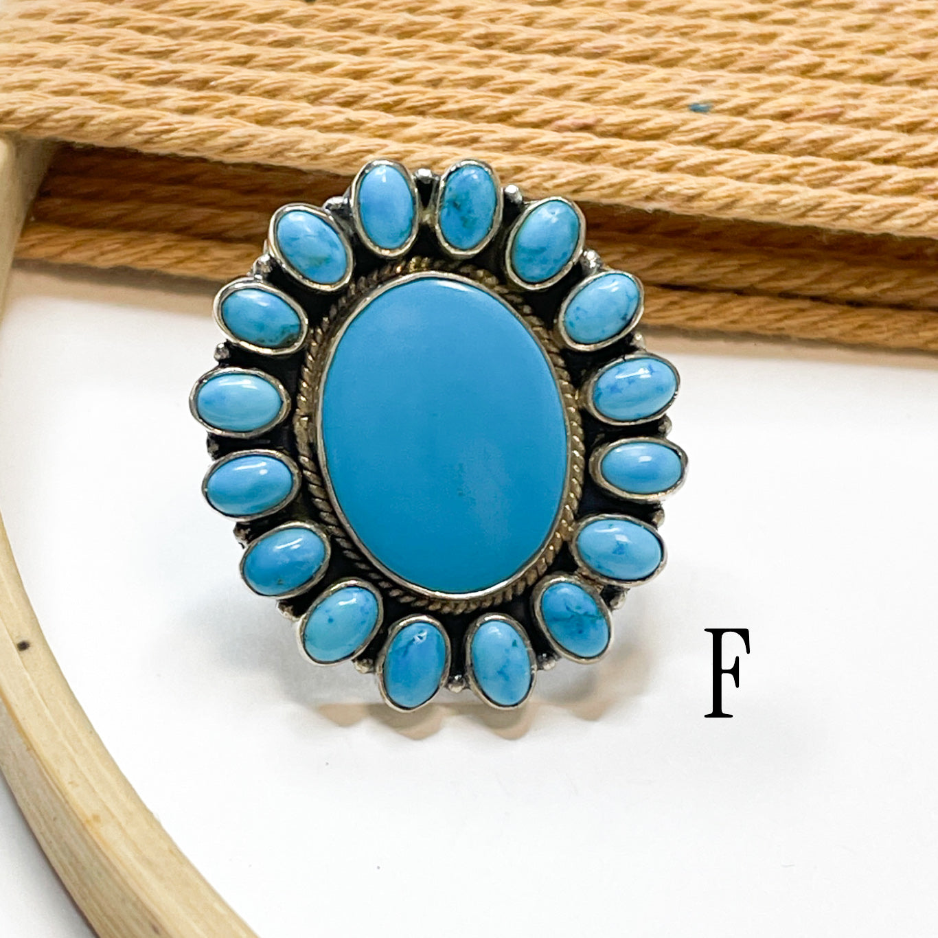 Turquoise Flower Rings - Solid Sterling Silver