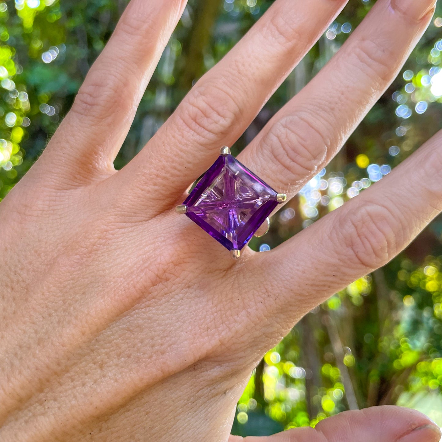 Amethyst Square Prong Set Ring-Solid Sterling Silver