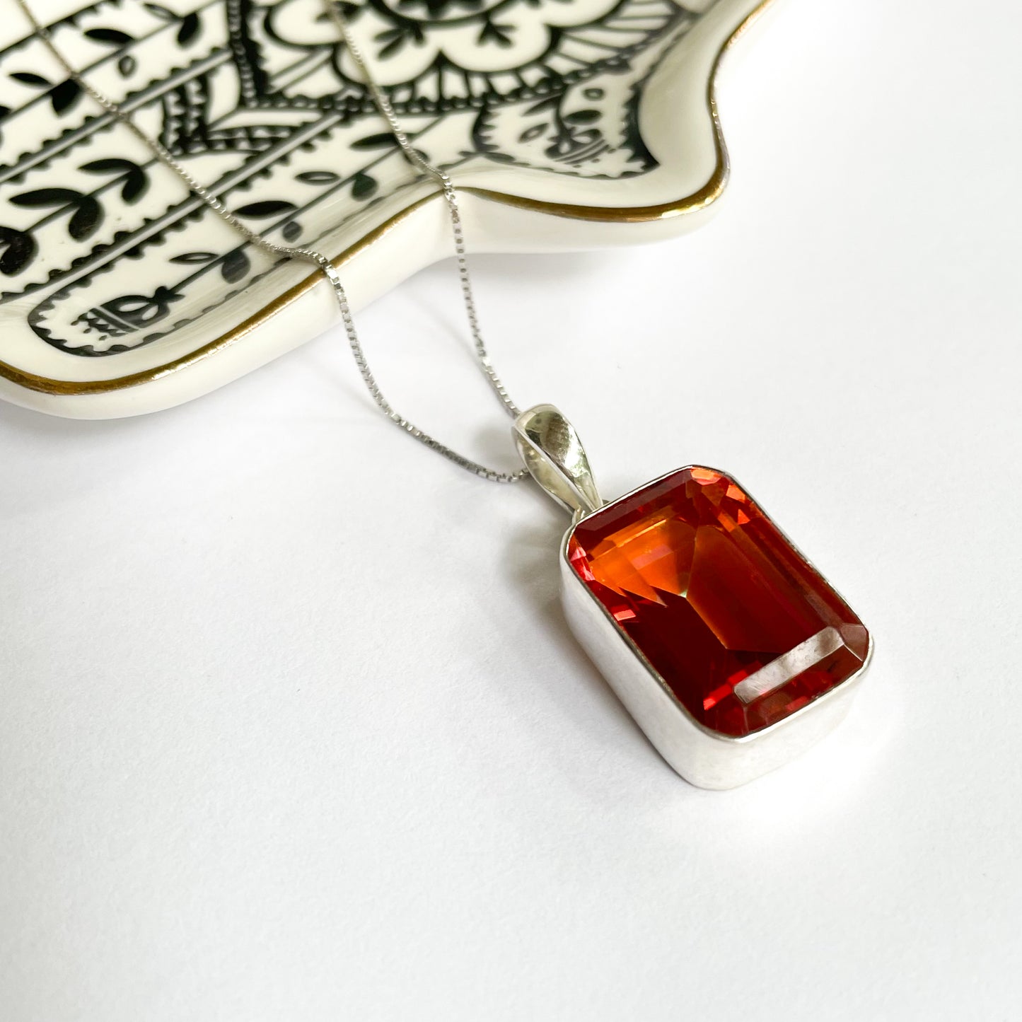 Orange Aurora Quartz Bezel Pendant - Solid Sterling Silver