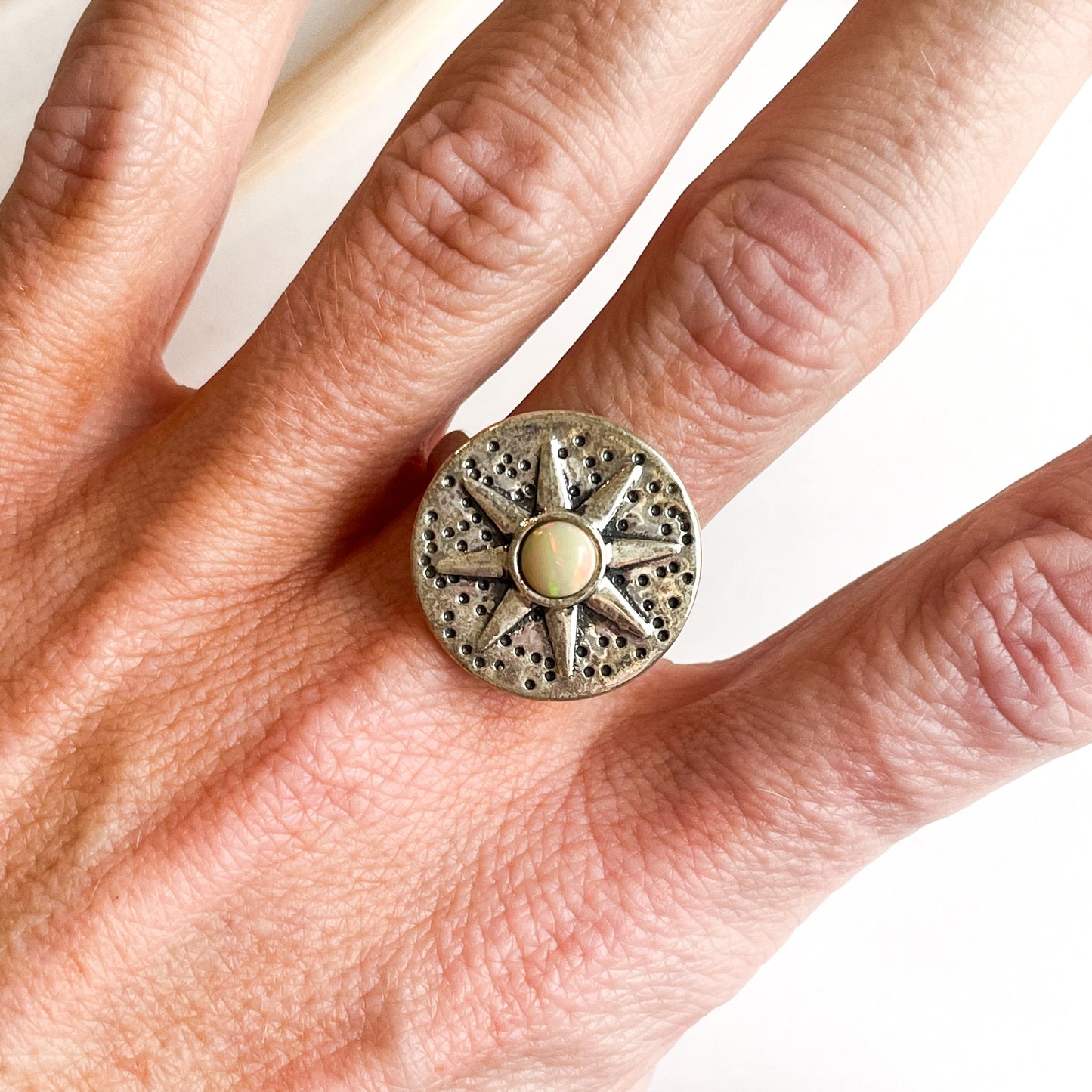Ethiopian Opal Sun Ring - Solid Sterling Silver