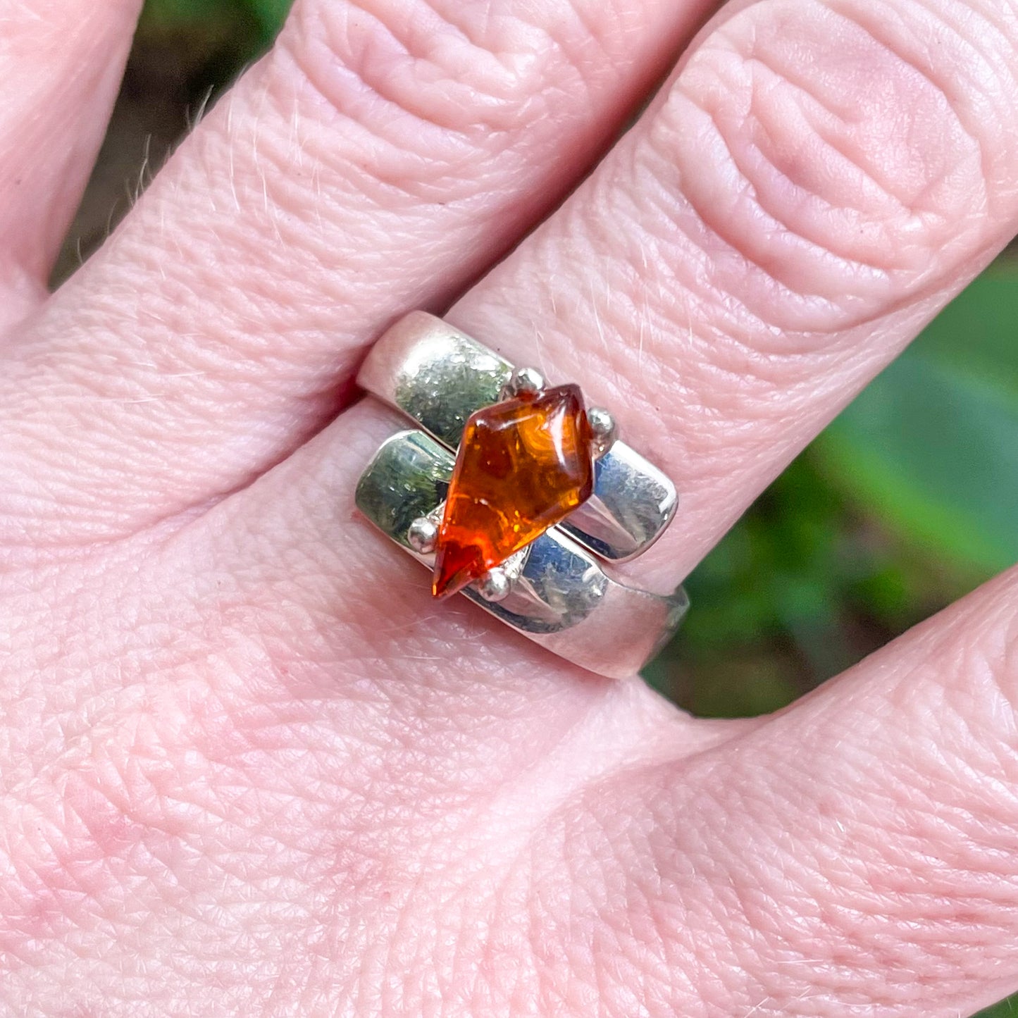 Amber Kite Prong Ring - Solid Sterling Silver