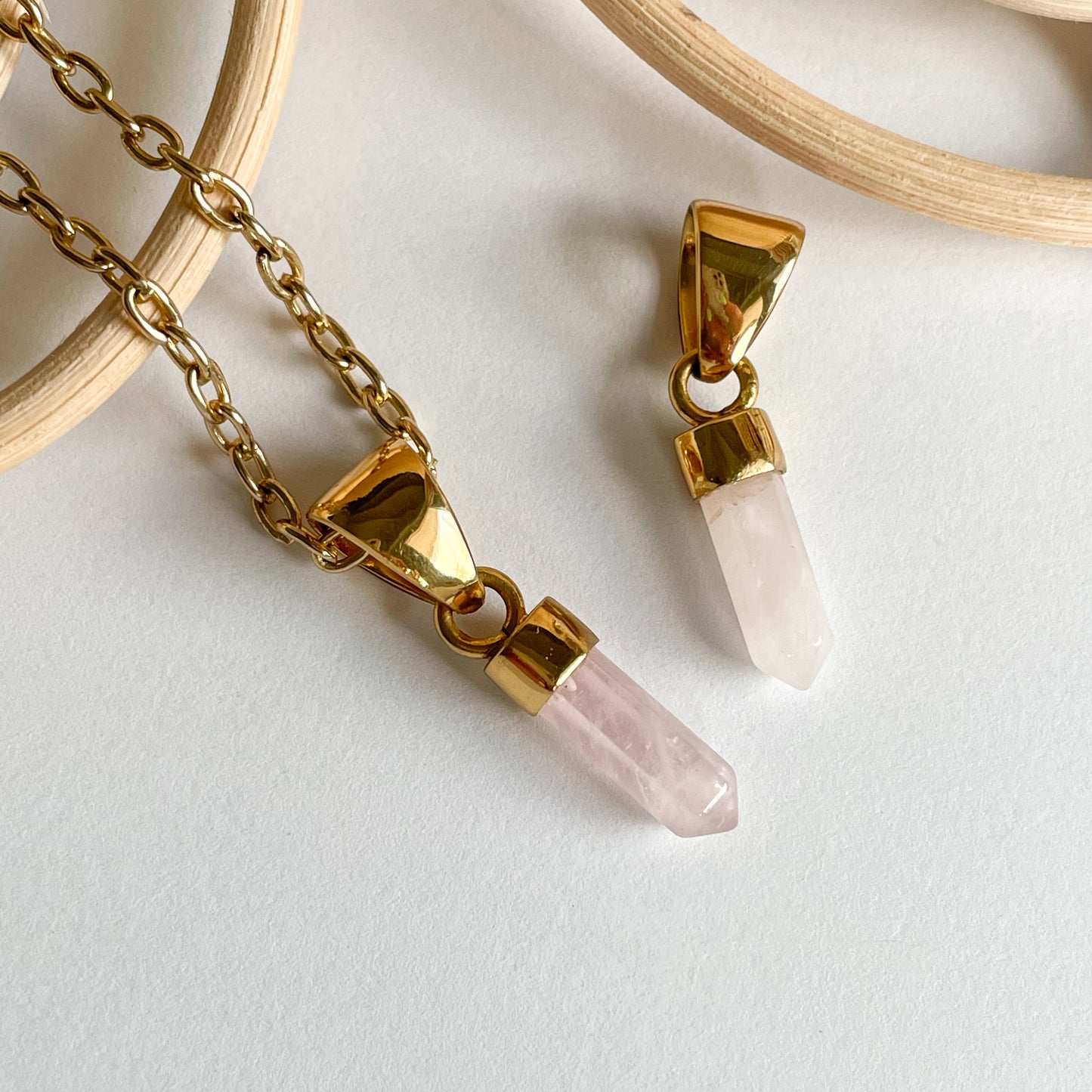 Rose Quartz Dainty Point Pendant - Alchemia