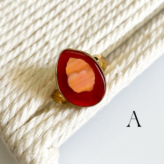 Dainty Orange Agate Ring - Alchemia