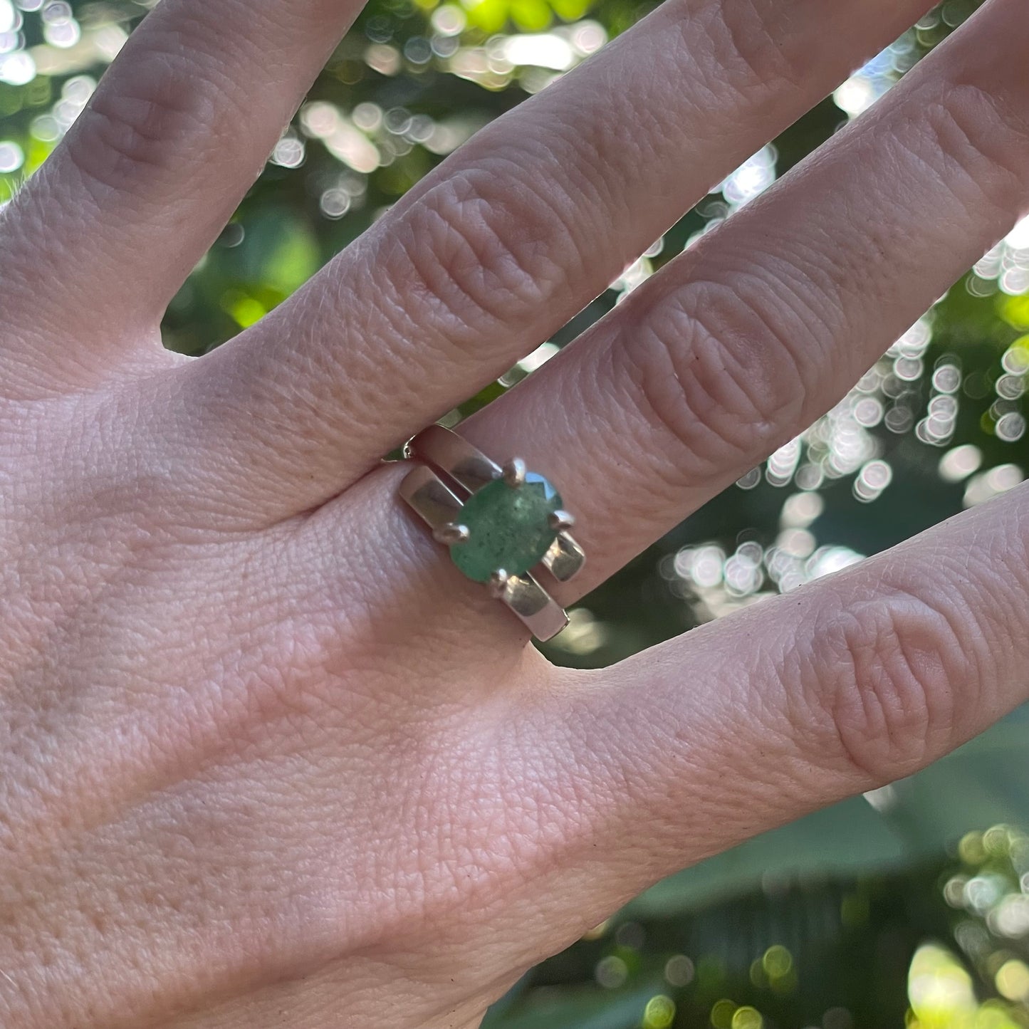 Oval Emerald Prong Ring - Solid Sterling Silver