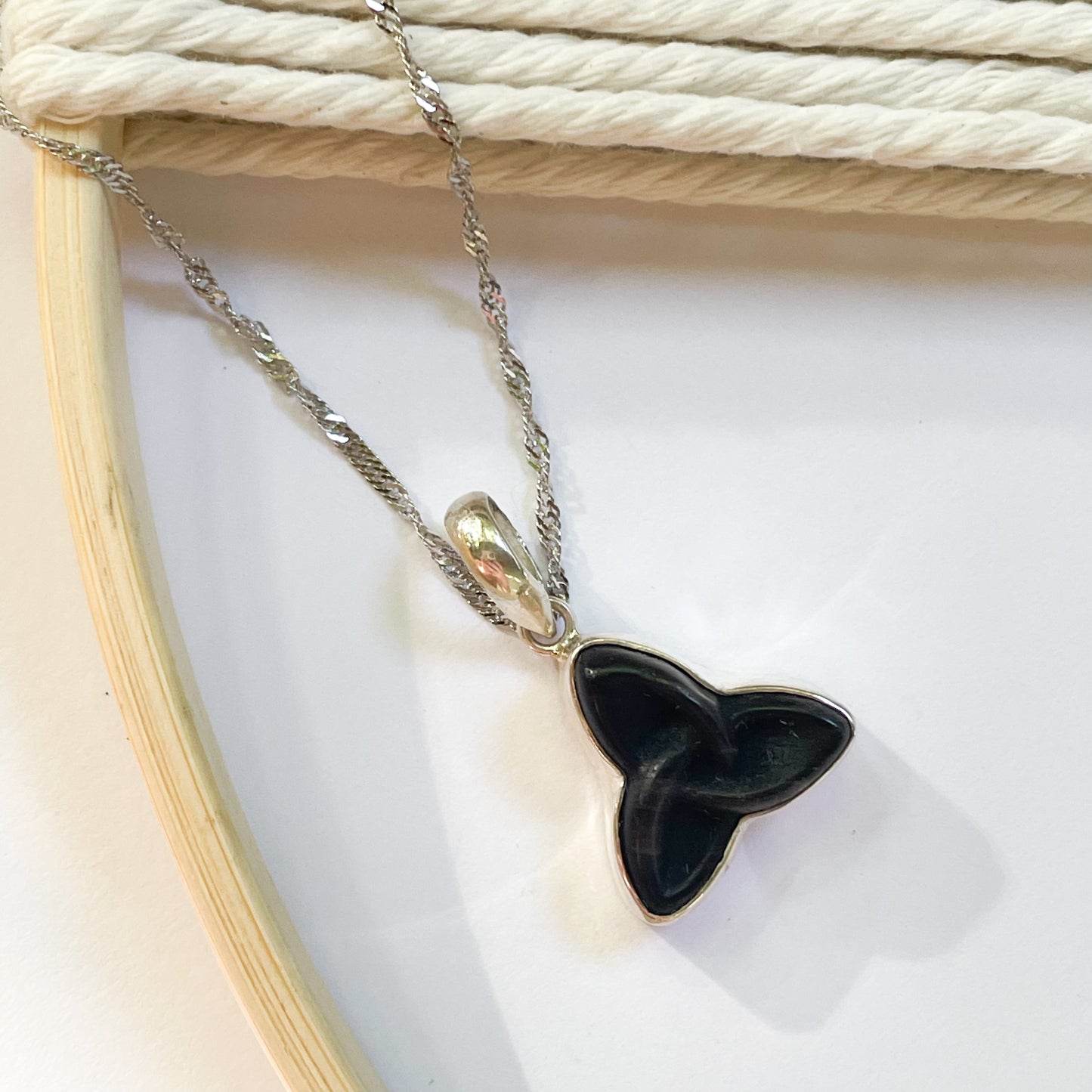 Dainty Black Celtic Knot Pendant - Solid Sterling Silver