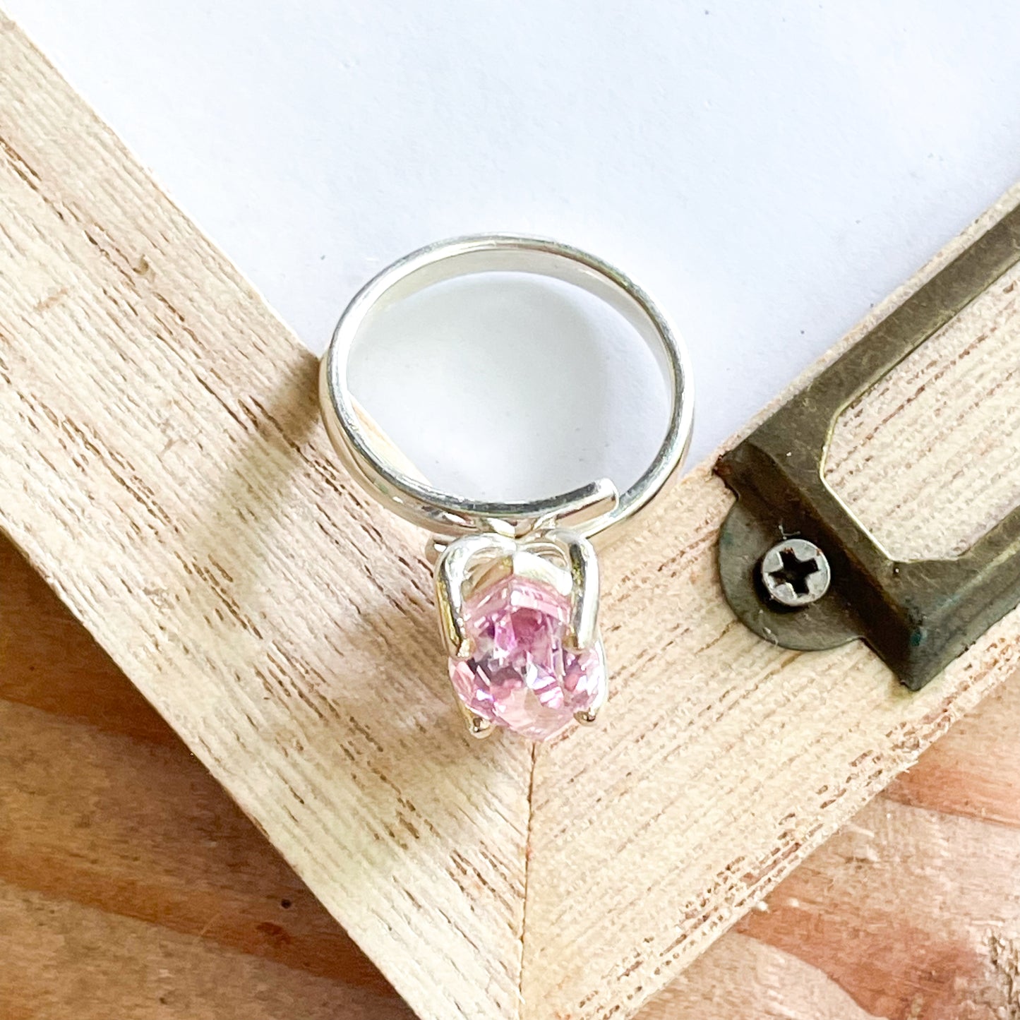 Pink Sapphire Marquise Prong Ring - Solid Sterling Silver