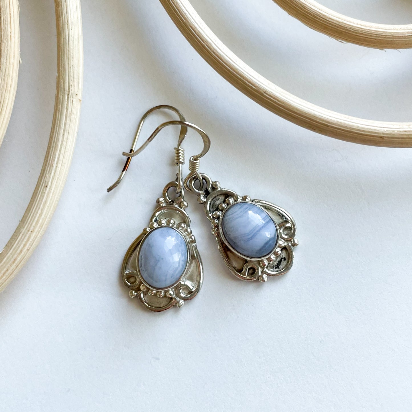 Blue Lace Agate Earrings - Solid Sterling Silver