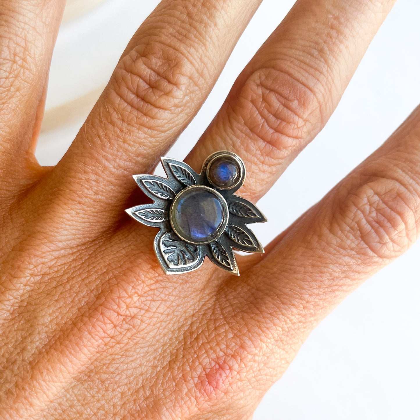 Labradorite Flower Ring - Solid Sterling Silver