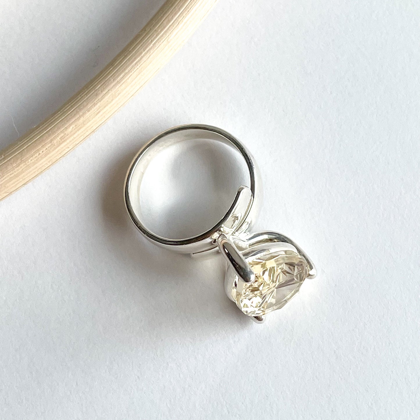 Light Citrine Special Cut Ring - Solid Sterling Silver