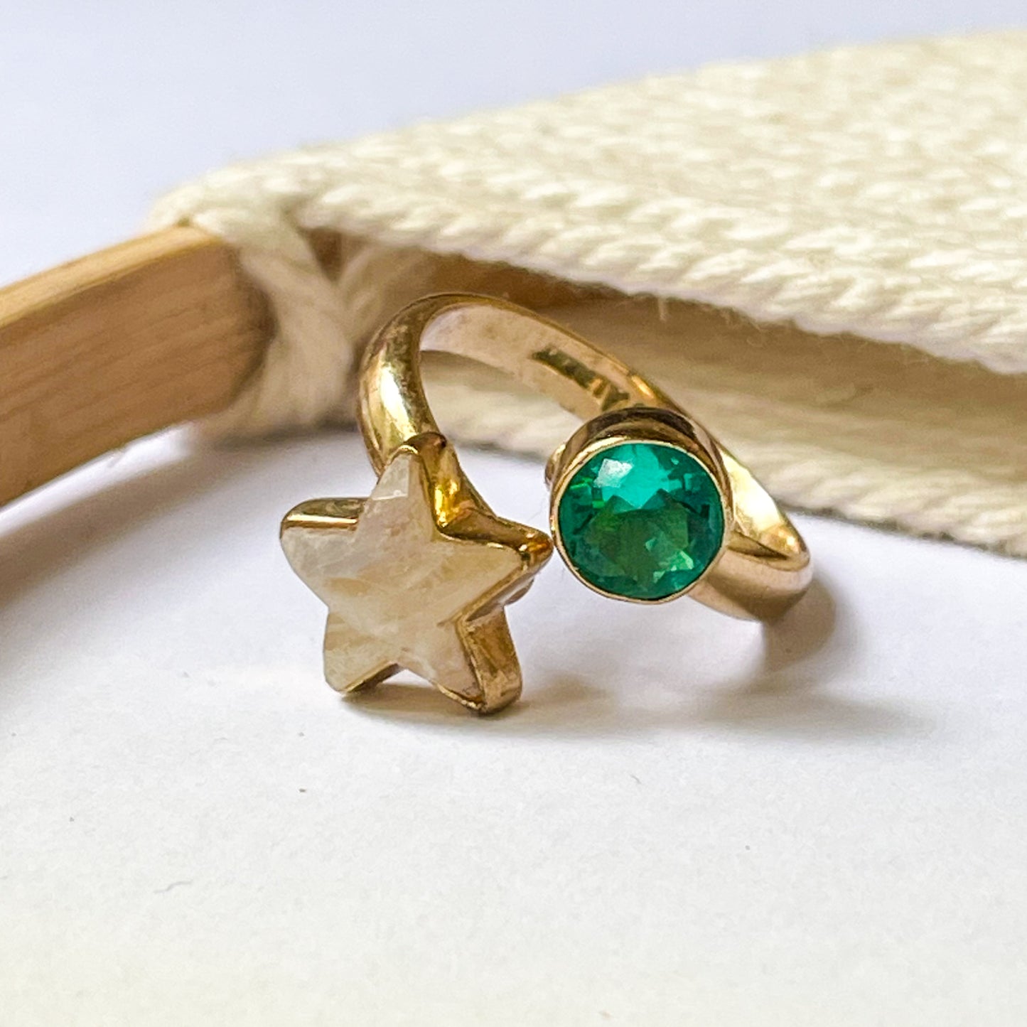 Rainbow Moonstone Star & Gem Bypass Ring - Alchemia Gold