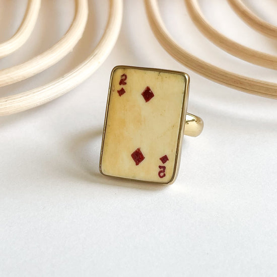 Dainty 2 Of Diamonds Bone Card Ring-Alchemia