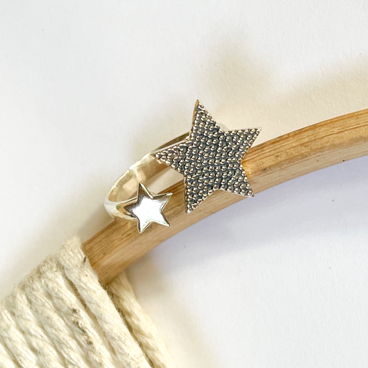 Double Star Adj Ring - Solid Sterling Silver